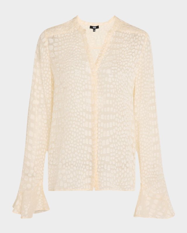 Pepita Printed Long-Sleeve Blous